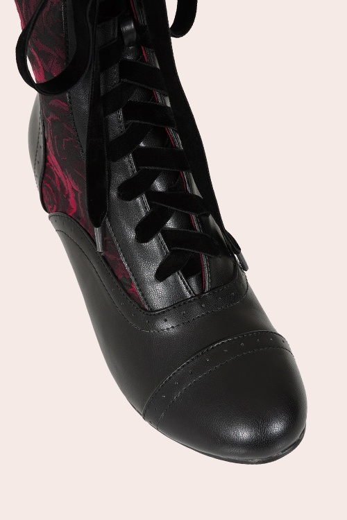 Banned Retro - Crimson Thorn Rose booties in zwart en rood 3