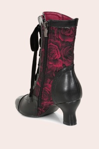 Banned Retro - Crimson Thorn Rose booties in zwart en rood 4