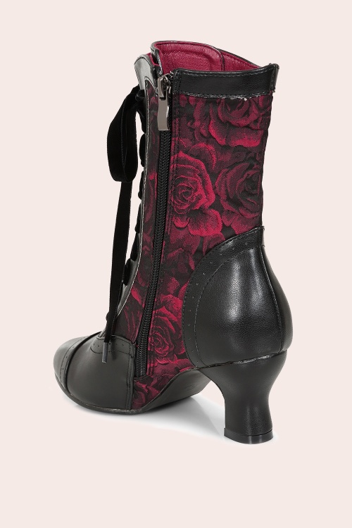 Banned Retro - Crimson Thorn Rose booties in zwart en rood 4