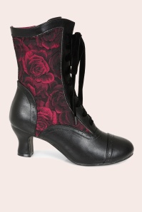 Banned Retro - Crimson Thorn Rose booties in zwart en rood