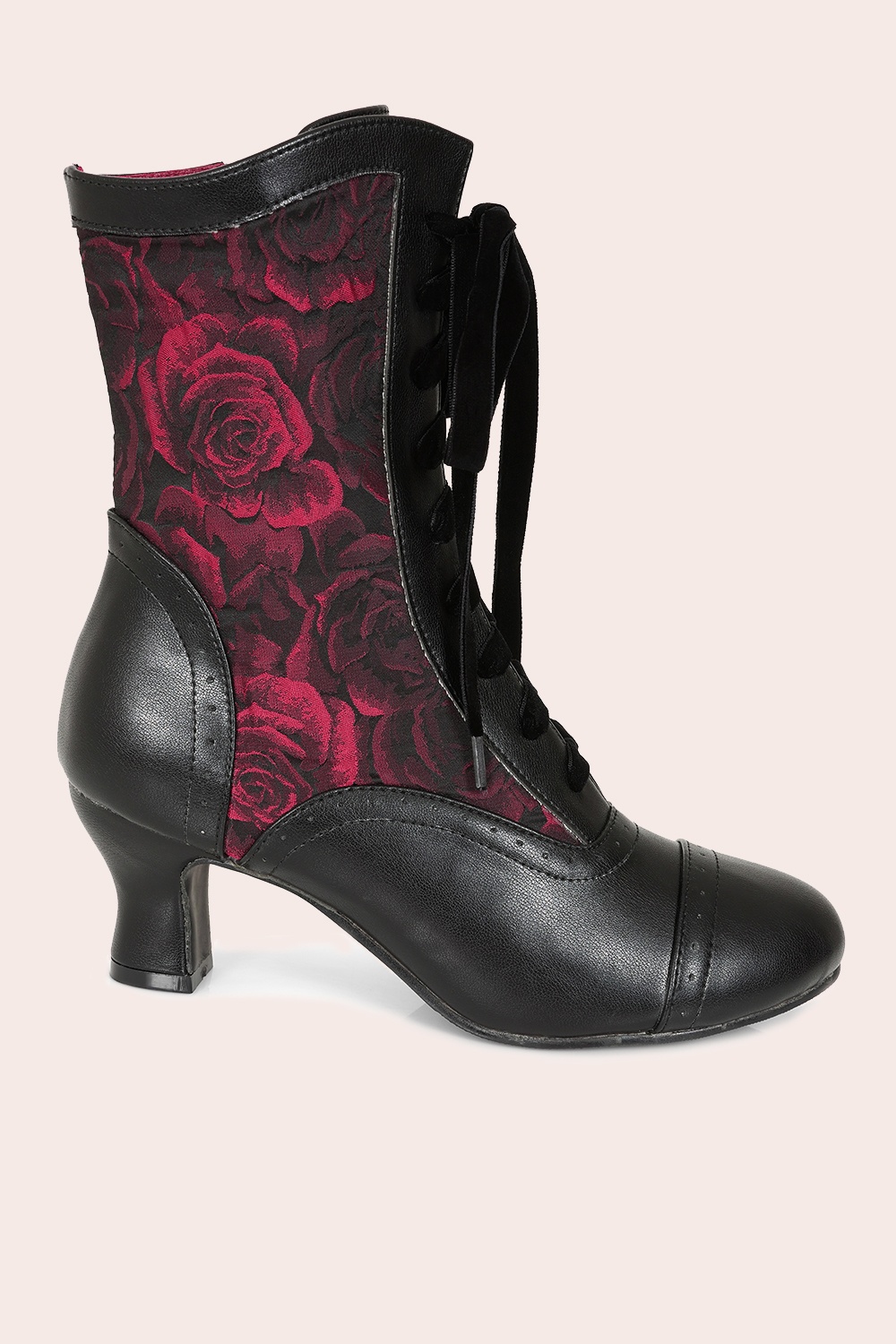 Banned Retro - Crimson Thorn Rose booties in zwart en rood