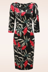 Hearts & Roses - Robe moulante en velours à fleurs Ada en vert foncé 4