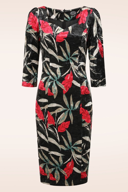 Hearts & Roses - Robe moulante en velours à fleurs Ada en vert foncé 4
