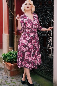 Vintage Chic for Topvintage - Topvintage exclusive ~ Caroline Floral swing jurk in bordeauxrood 2