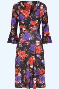 Vintage Chic for Topvintage - Ariana Floral jurk in zwart en multi ~ Topvintage exclusive 