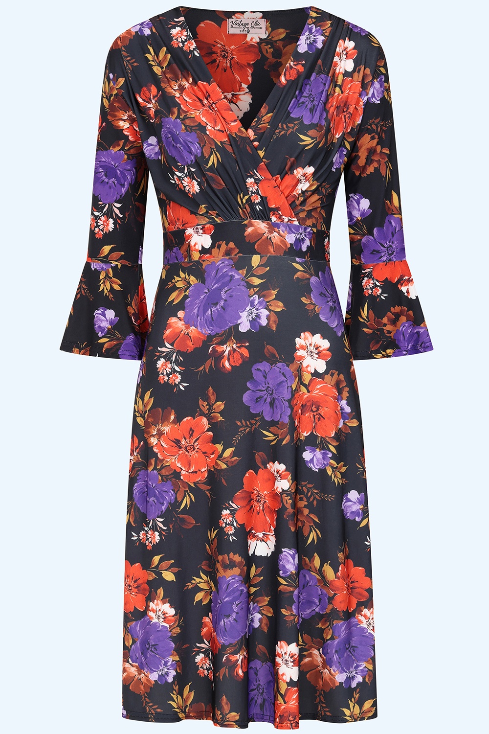 Vintage Chic for Topvintage - Ariana Floral jurk in zwart en multi ~ Topvintage exclusive 