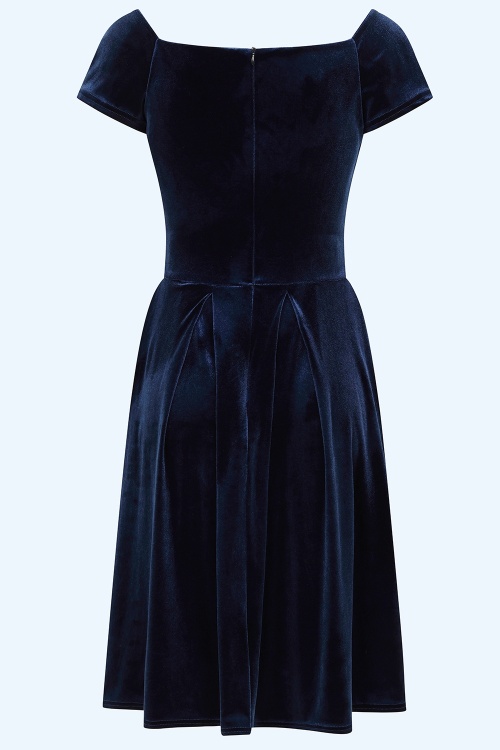 Vintage Chic for Topvintage - Exklusiv bei Topvintage ~ Jenny Samt-Swingkleid in Dunkelblau 3