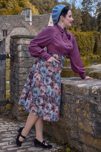 Miss Candyfloss - Emberly Azure Floral Swing Skirt in Blue and Purple