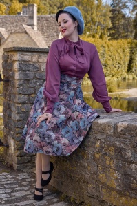 Miss Candyfloss - Emberly Azure Floral Swing Skirt in Blue and Purple 2