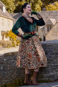 Miss Candyfloss - Harlow Sunrise Floral Swing Dress in Terracotta and Emerald 3