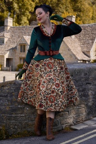 Miss Candyfloss - Harlow Sunrise Floral Swing Dress in Terracotta and Emerald