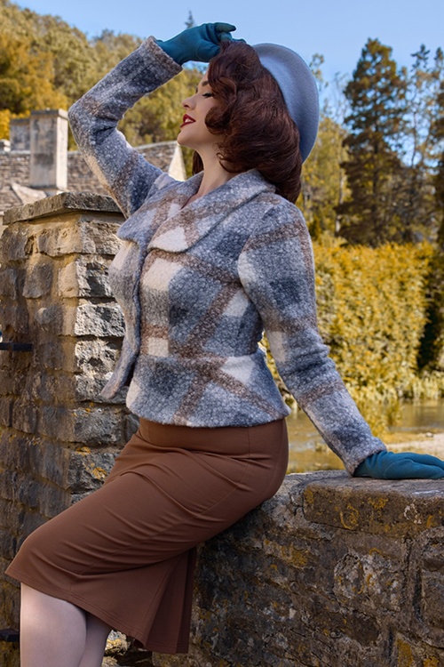 Miss Candyfloss - Edrise Lou bouclé blazer in grijs tartan 3