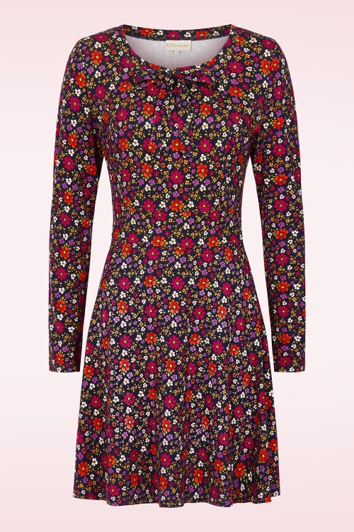 MiraLune - Hannah Floral jurk in donkerblauw en multi  ~ Topvintage exclusive