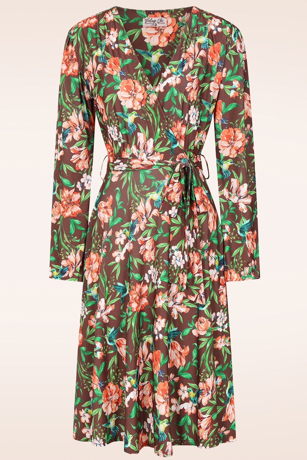 Vintage Chic for Topvintage - Taylor Cross Over Humming Bird Swing Dress in Brown ~ Topvintage exclusive