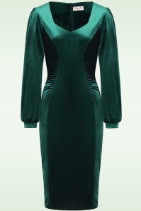 Vintage Chic for Topvintage - Lilian Velvet Pencil Dress in Dark Green ~ Topvintage exclusive