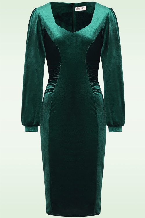 Vintage Chic for Topvintage - Lilian Velvet Pencil Dress in Dark Green ~ Topvintage exclusive