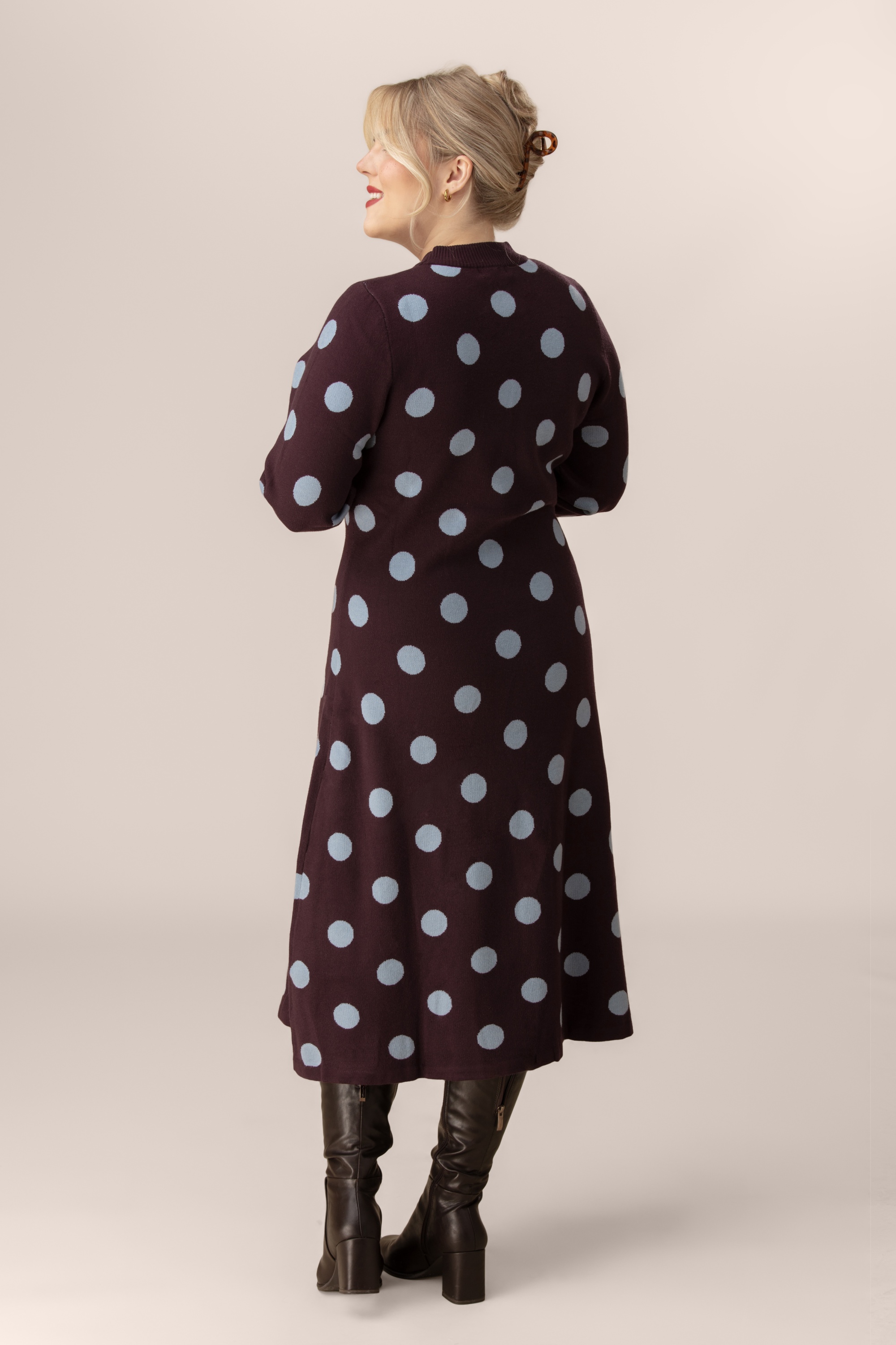 Minueto - Robe midi à pois Russell en bordeaux 2