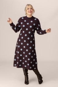 Minueto - Robe midi à pois Russell en bordeaux