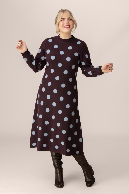Minueto - Robe midi à pois Russell en bordeaux