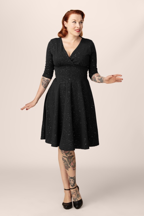 Vintage Chic for Topvintage - Exklusiv bei Topvintage ~ Glinda Glitter Swingkleid in Schwarz 4