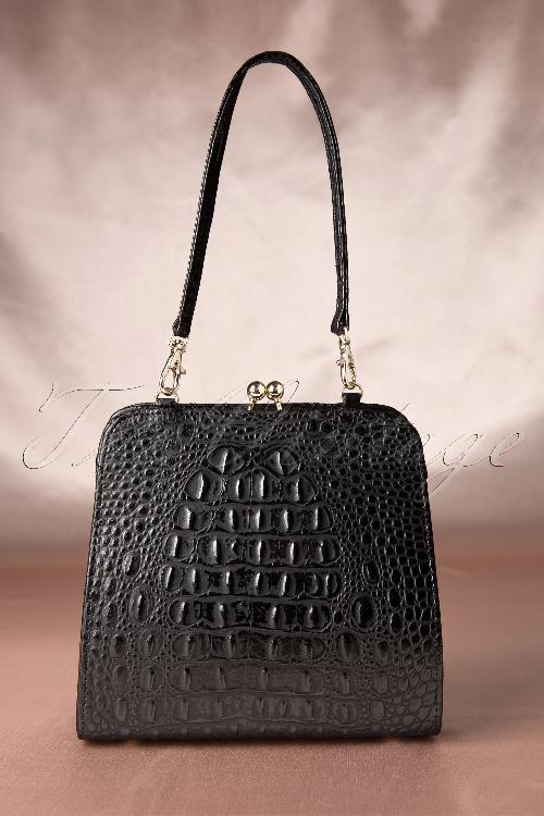 Collectif Clothing - Marie Kiss Lock Bag Croc Black Années 1940
