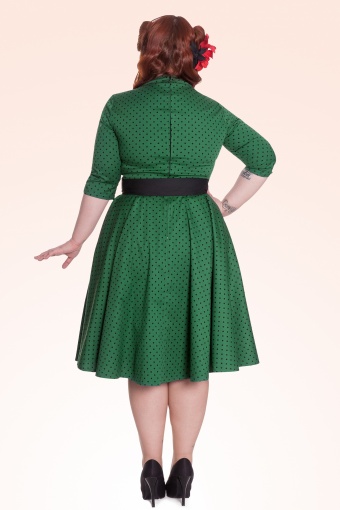 50s Momo swing dress Green Black polka dot