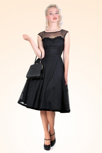 50s Faye Floral Doll Dress Black