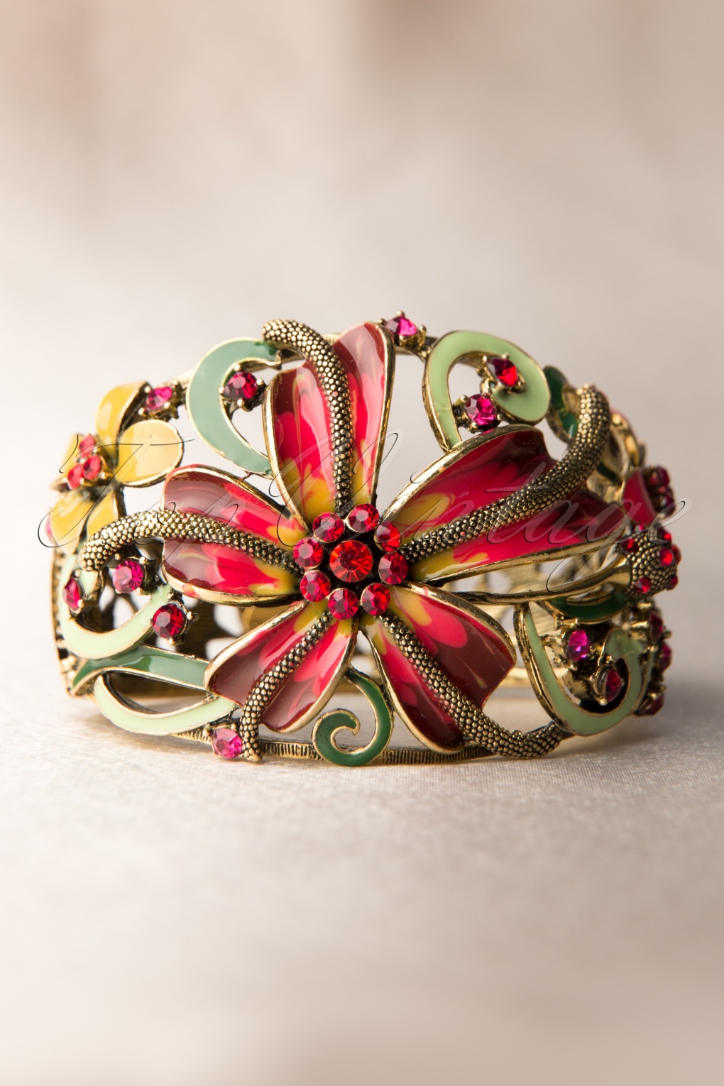 30s Enamel Rose Cuff Bracelet