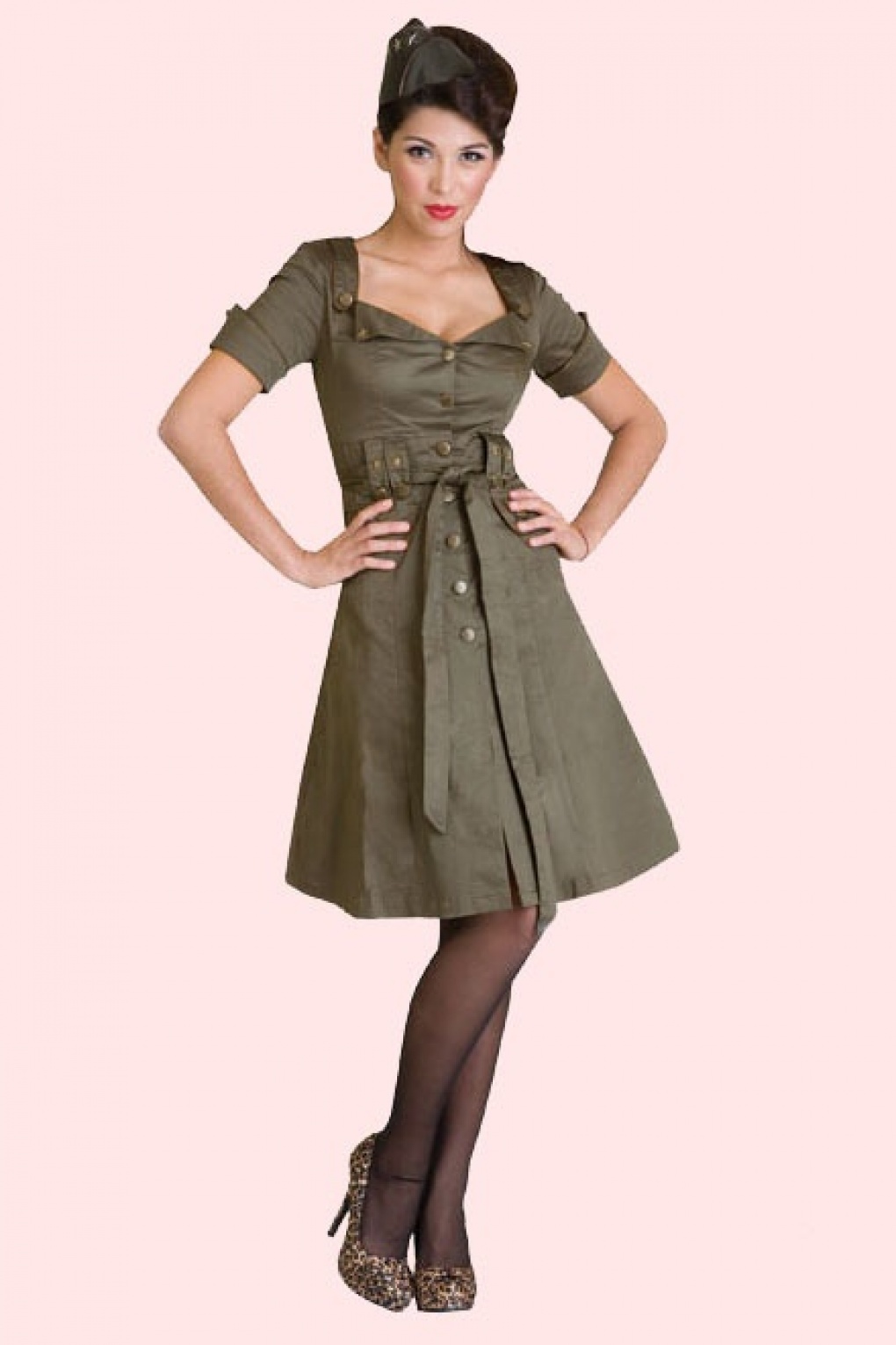 40s Retro Military Khaki A line dress