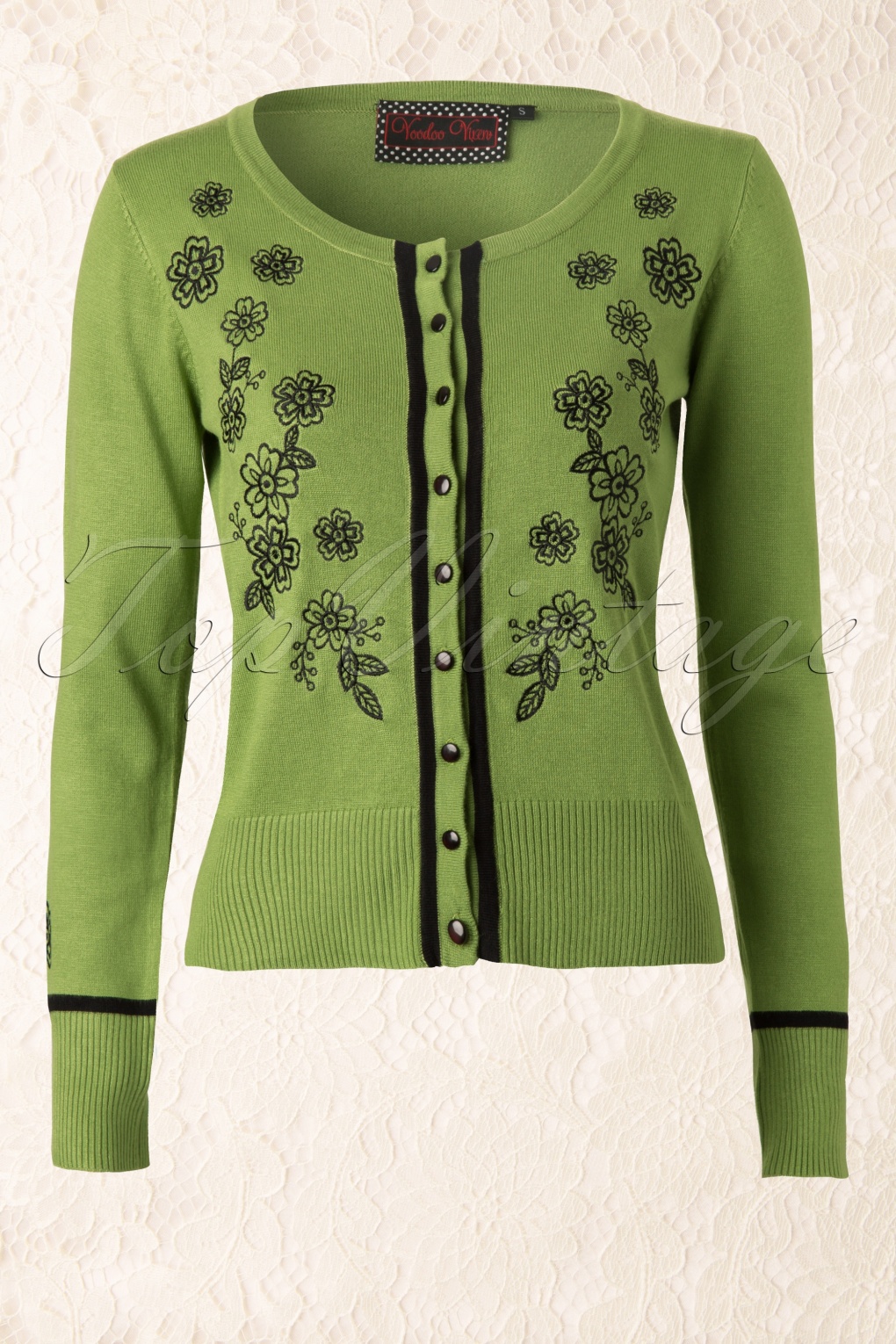 Floral Cardigan in Vintage Green and Black