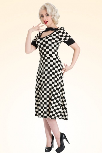 50s Checkered Swing Dress Black and White