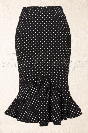 Momo pencil skirt Black White polka dot frill bow