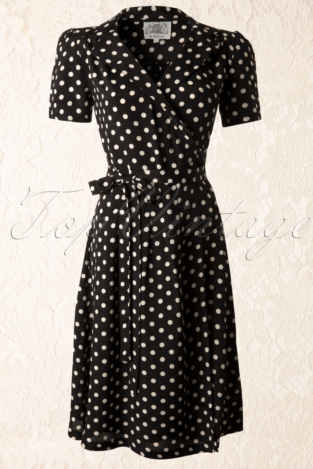 40s Peggy Wrapover Dress in Black and White