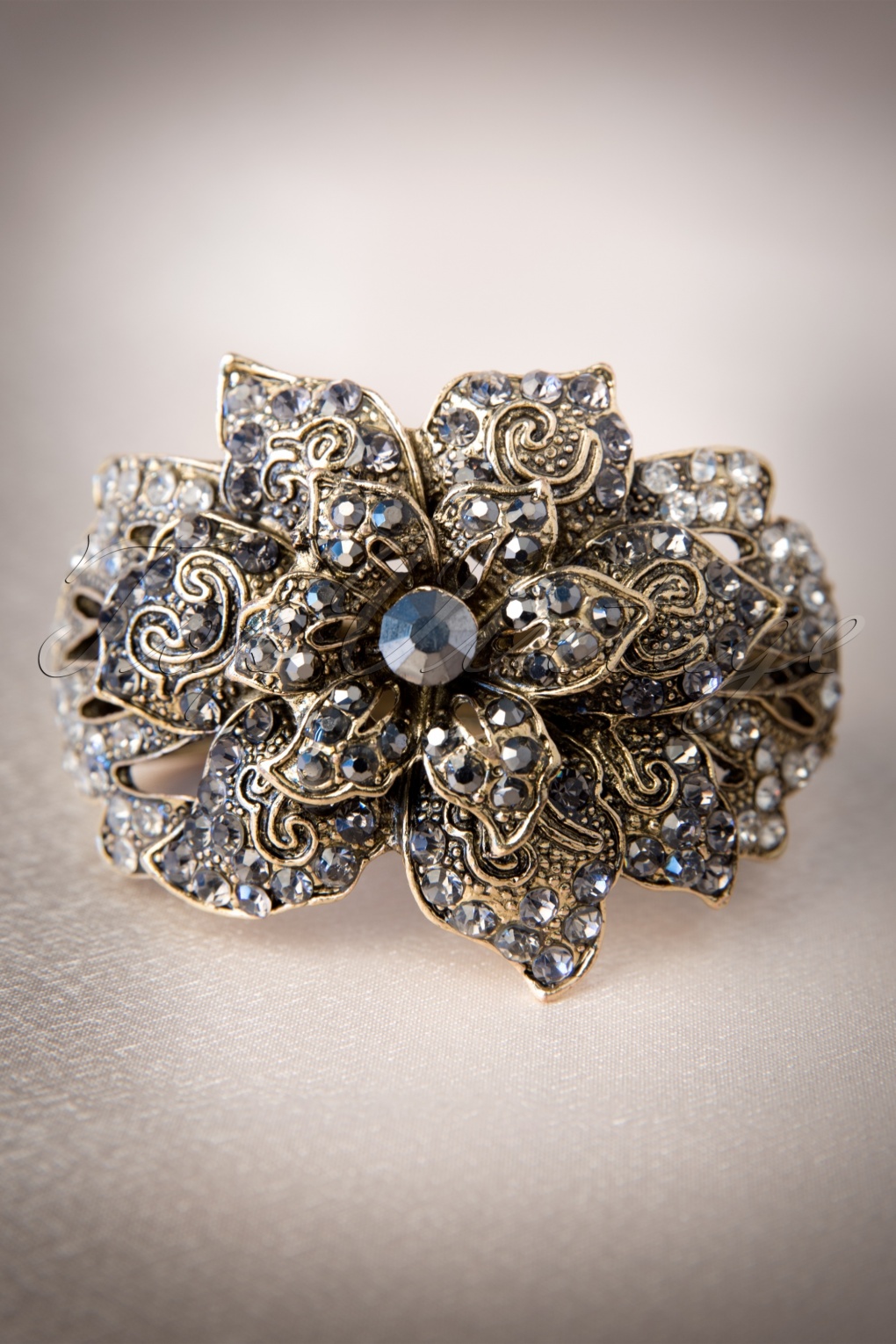 Vintage Gold Pewter Flower Cuff Bracelet