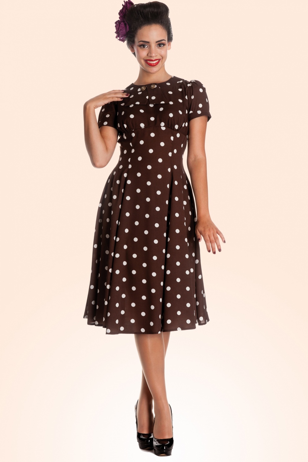 40s Madden Dress in Brown with White Polka