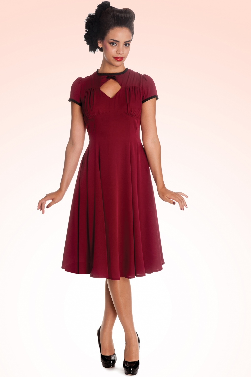 40s Nell Keyhole Dress in Burgundy