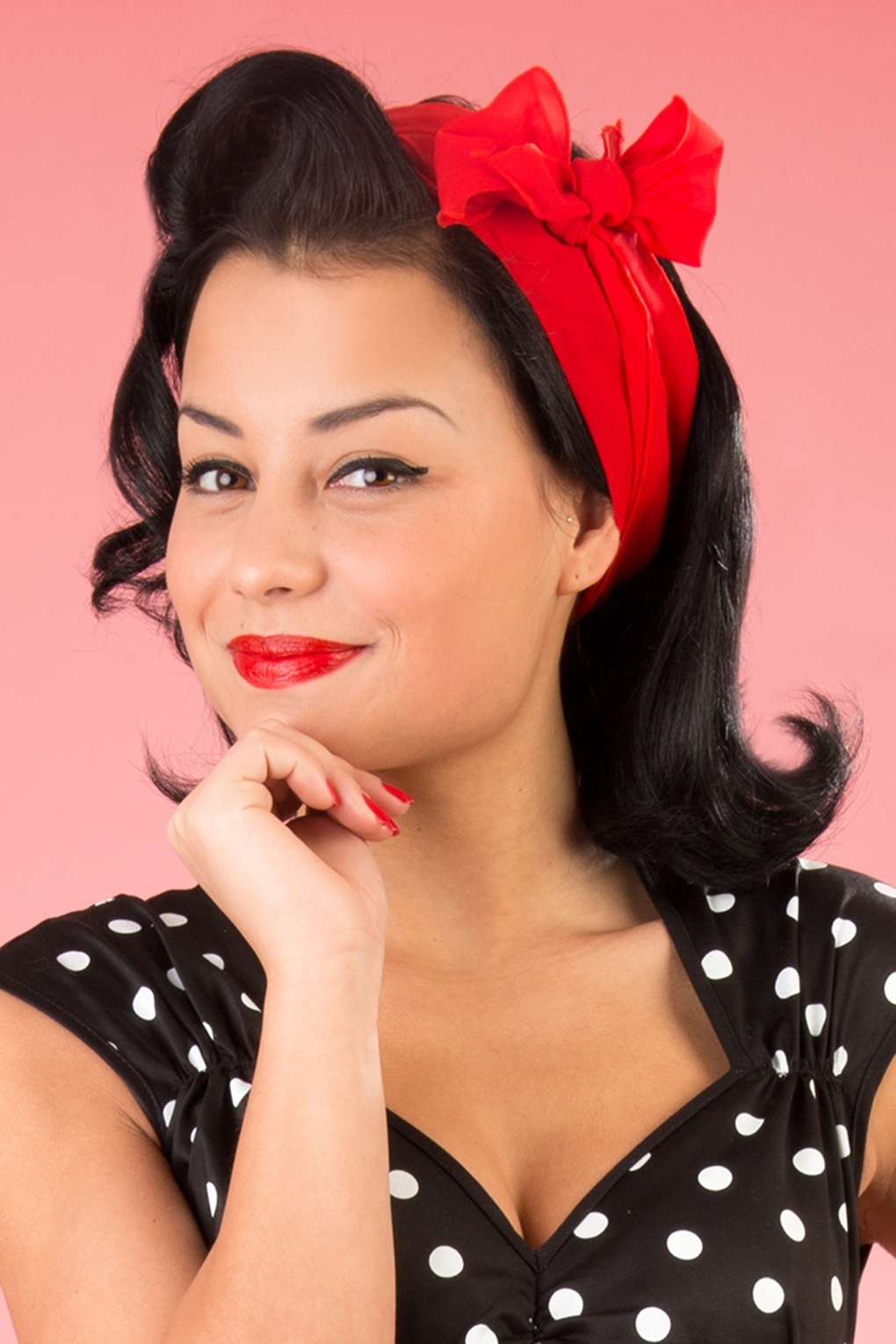 Vintage 50s Retro Hair Scarf In Red   35790 Pinup Couture TopVintage Exclusive  Natasha Dress In Black White Polka Sateen 44 4587 20130228 0226 Full 