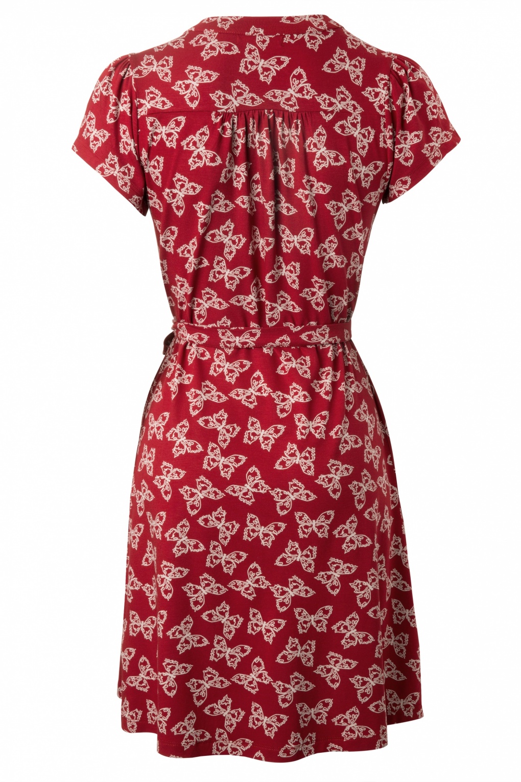 40s Morpho Wrap Dress in Port Red with Butterflies