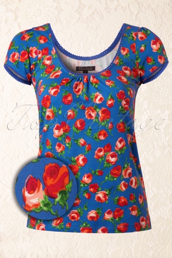 King Louie Ballet Top Penny Lane French Blue Red Roses 111 39 12344 20140130 0005WV