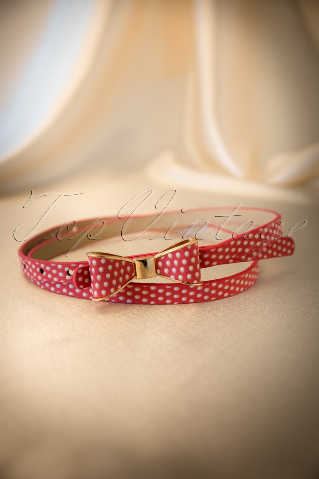 Gold Bow Belt in Pink and White Pindot