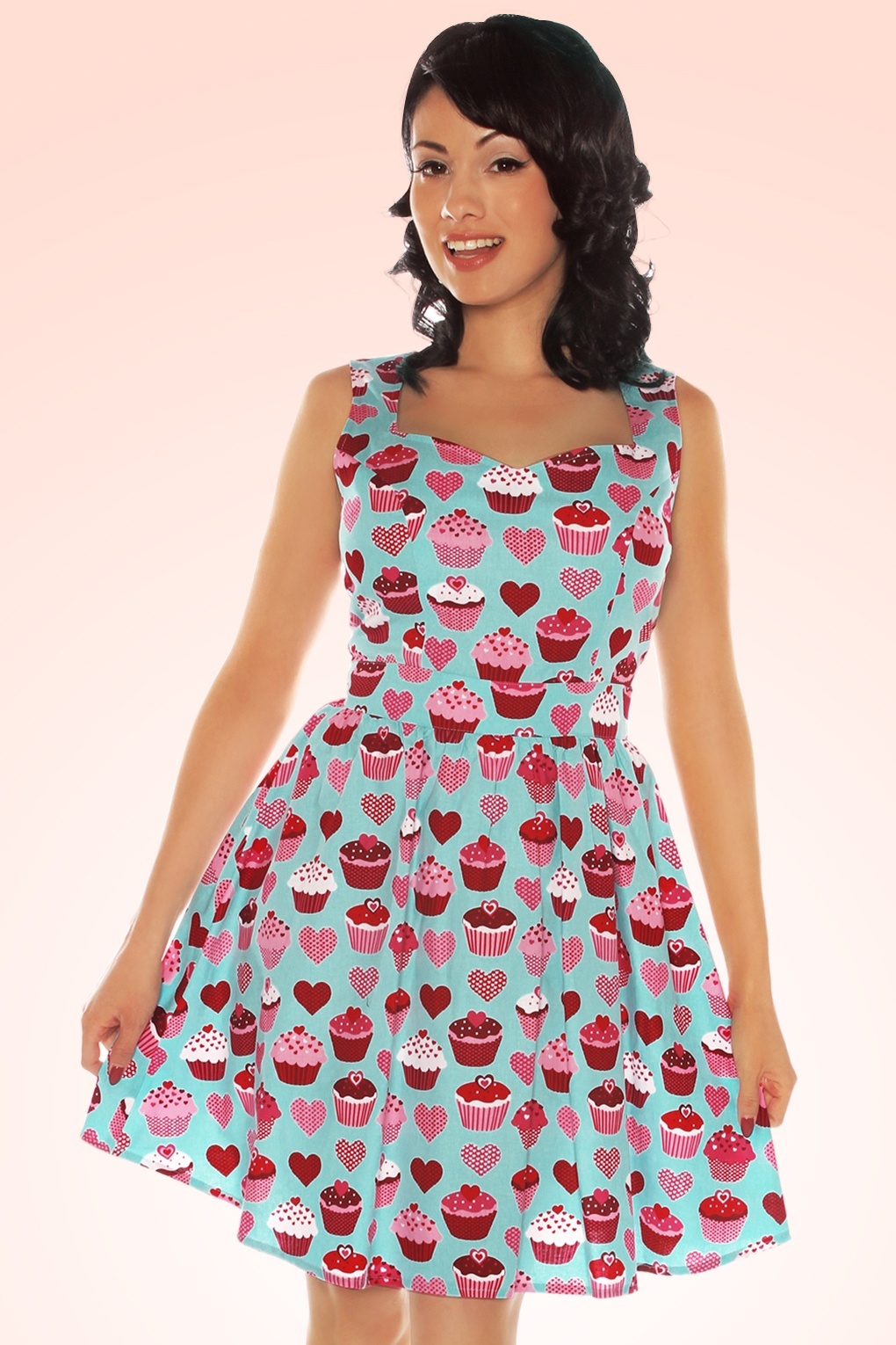 60s I Heart Cupcakes Dress in Blue