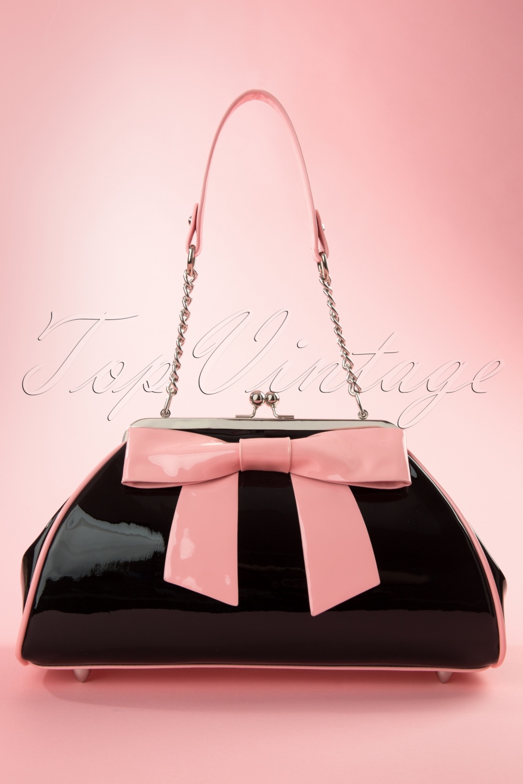 50s Bow Handbag in Black and Pink