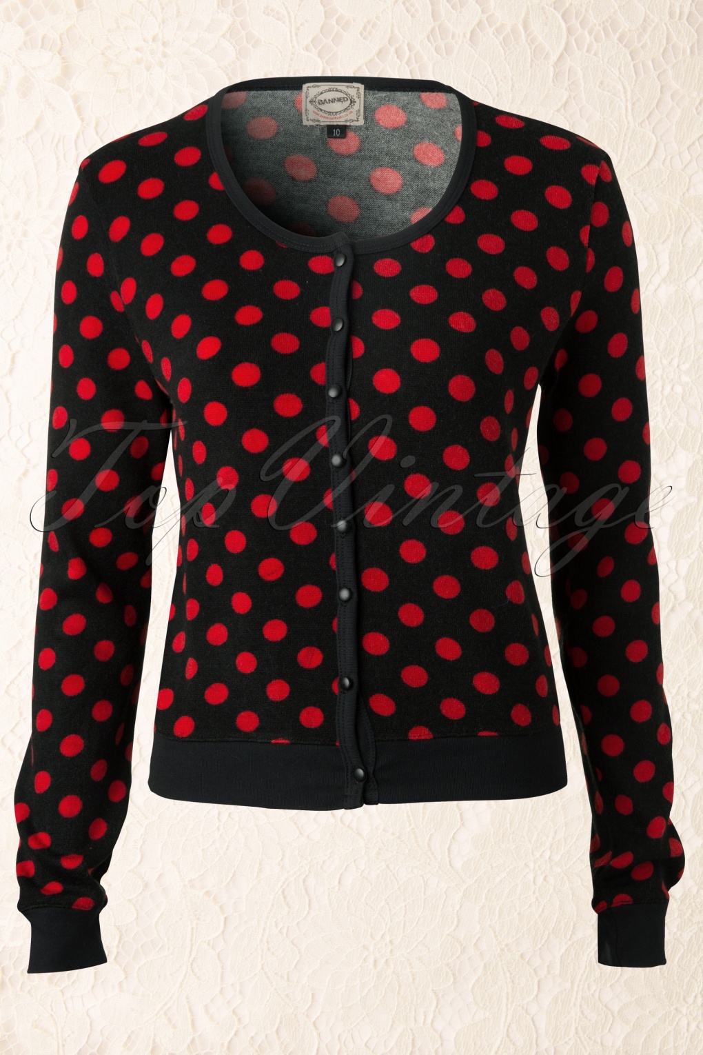 Vintage Polkadot Cardigan In Black And Red 1358