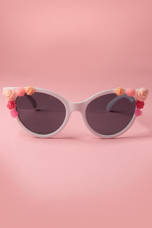 So Retro - Cats Eye Flower Sonnenbrille in Weiß 7