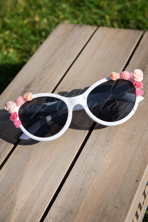 So Retro - Cats Eye Flower Sunglasses Années 50 en Blanc 5