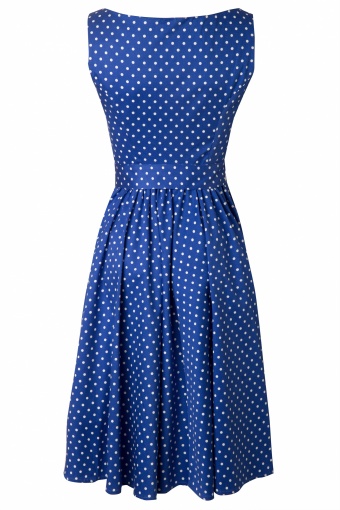 50s Sally Polkadot Swing Dress in Blue