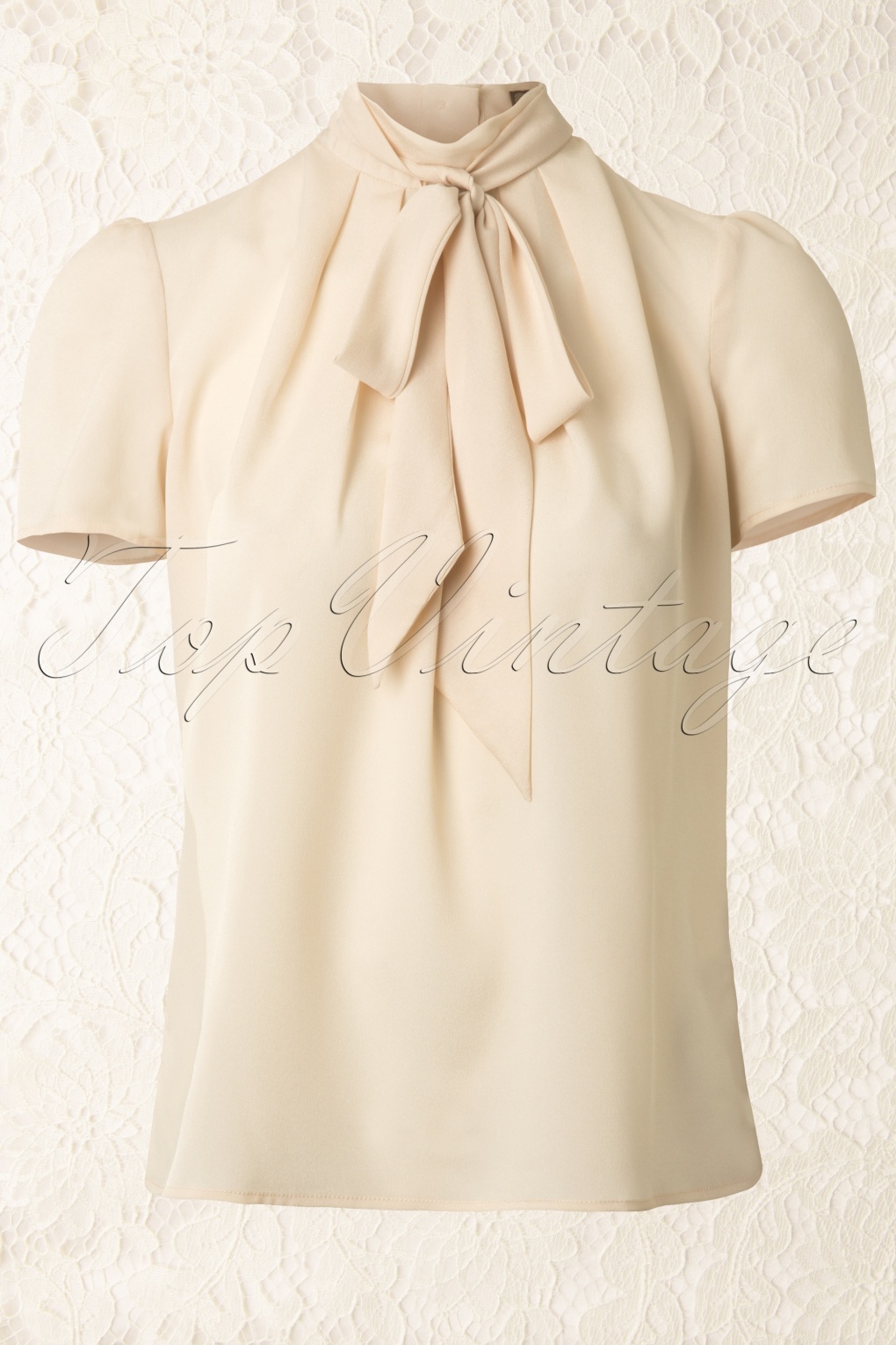 60s Michelle Tie Collar Blouse in Cream