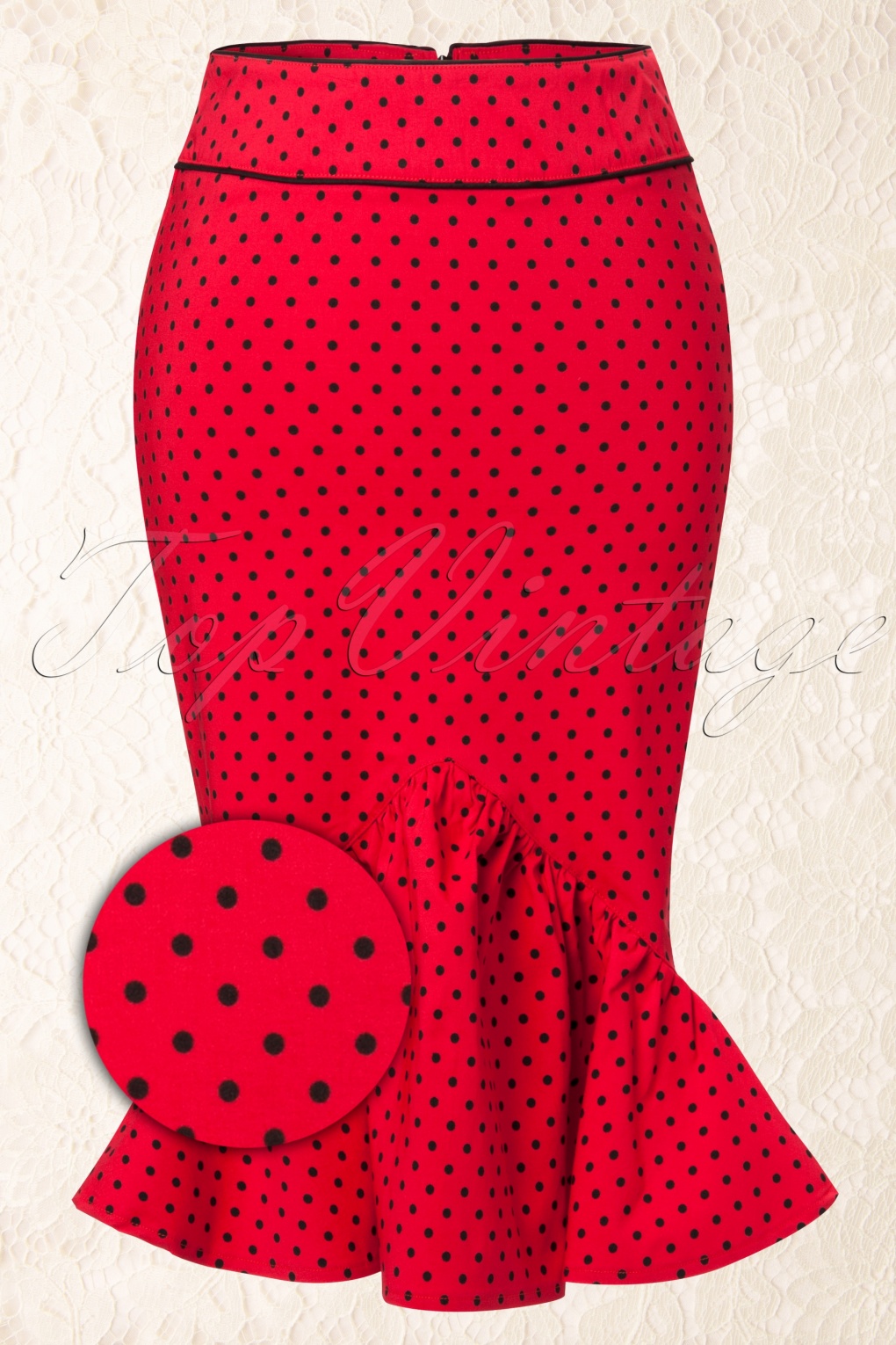 Momo pencil skirt Red Black polka dot frill bow