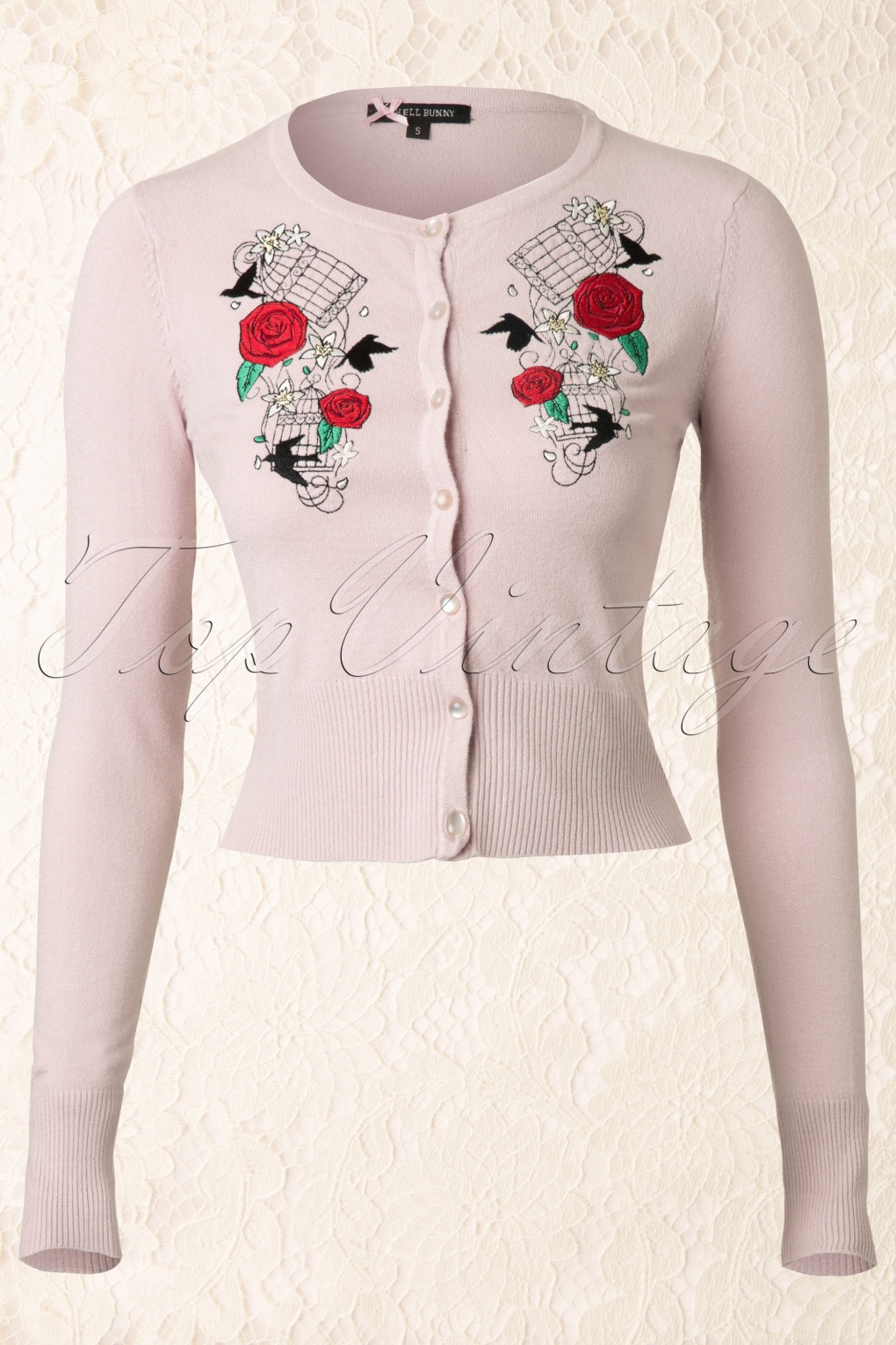 50s Birdcage Cardigan in Pastel Pink