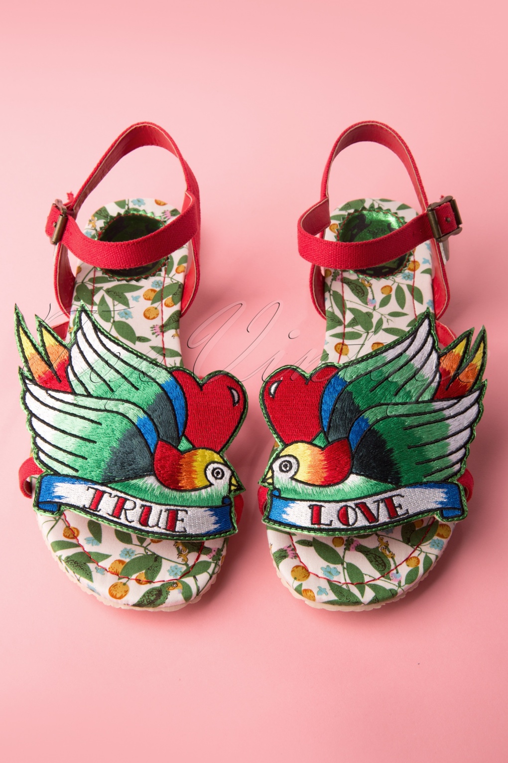 50s Love Bird Sandals with Embroidery 50s Love Bird Sandals with Embroidery